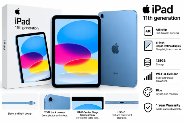 iPad 11th Gen A16 128GB Wi-Fi + Cellular