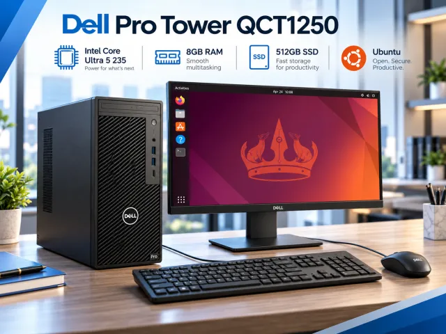 Dell Pro Tower QCT1250 AI Desktop PC – Intel Core Ultra 5 235 (14 Cores, up to 5.0GHz), 8GB DDR5 RAM, 512GB NVMe SSD, Ubuntu Linux